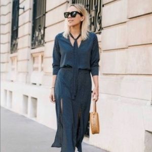 ALEXIS Noelle Polka-Dot Tie-Neck Slit Midi Dress